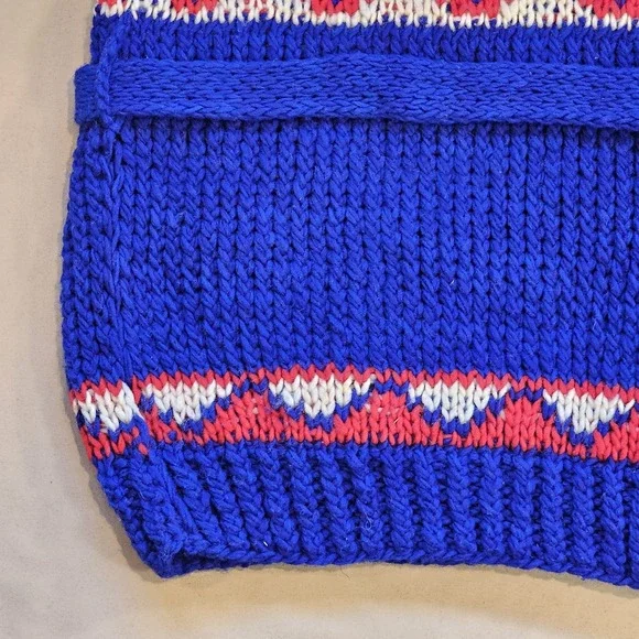 Camp Kitschy Knit Blue Chunky Wool Open Front Belt Starsky Cardigan Size 52 NWT